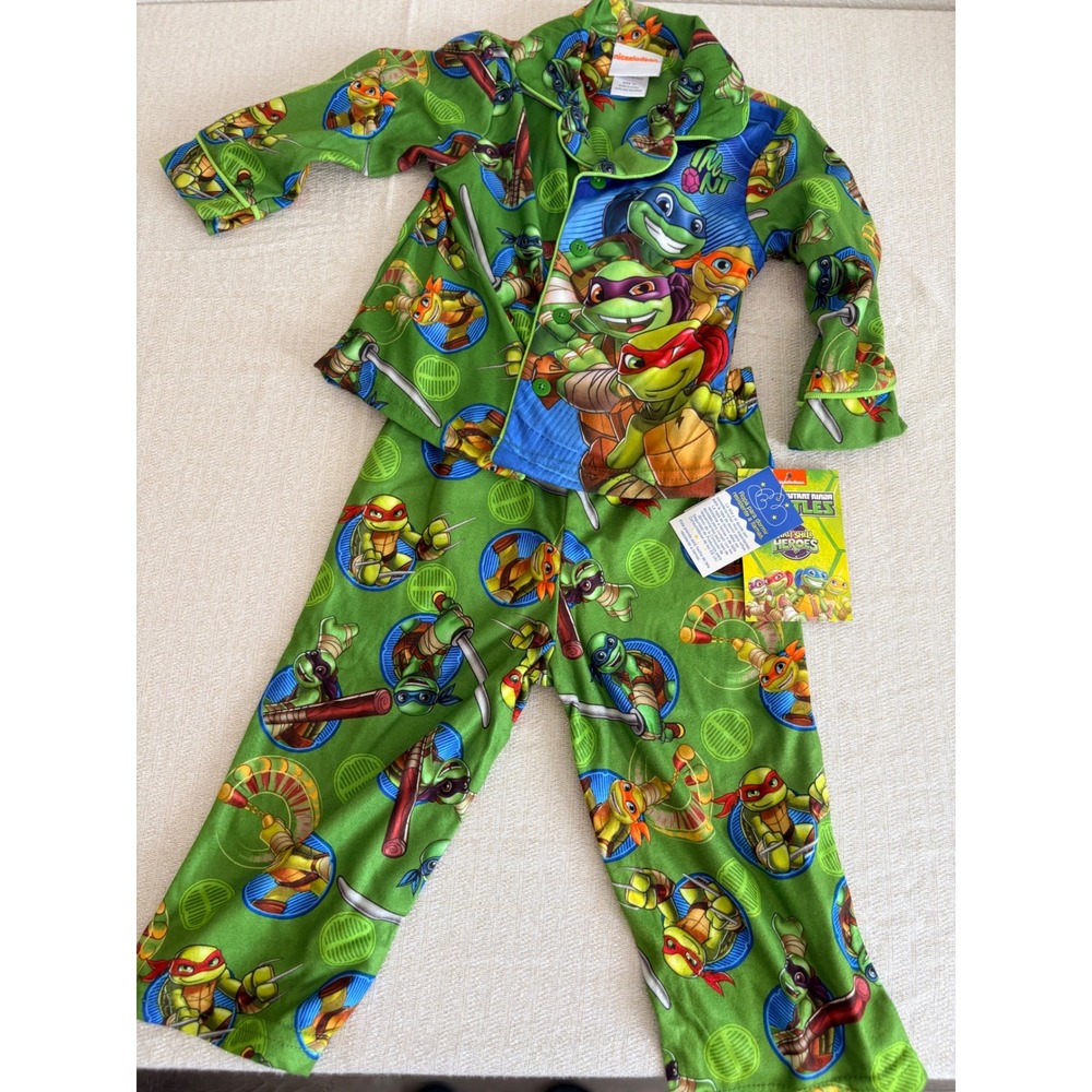 Nickelodeon TMNT Pajama Set Size 2T Green New Button Down Half-Shell Heroes